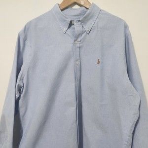 RALPH LAUREN Men's Vintage Embroidered 'M' Logo Denim Button Down Shirt Size 2XL